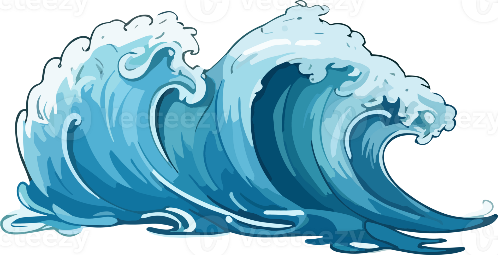 Crashing Water Waves Illustration AI Generative png