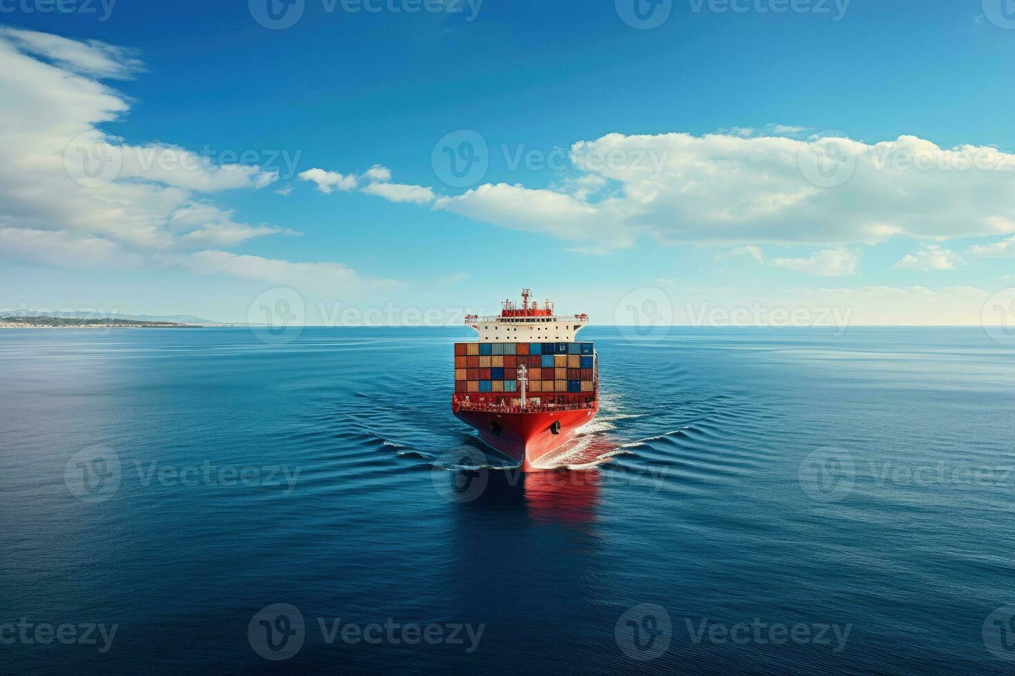 Aerial view of cargo ship that full load container for logistics import export in the ocean, shipping and transportation concept, container cargo maritime ship, Global express carrier. photo