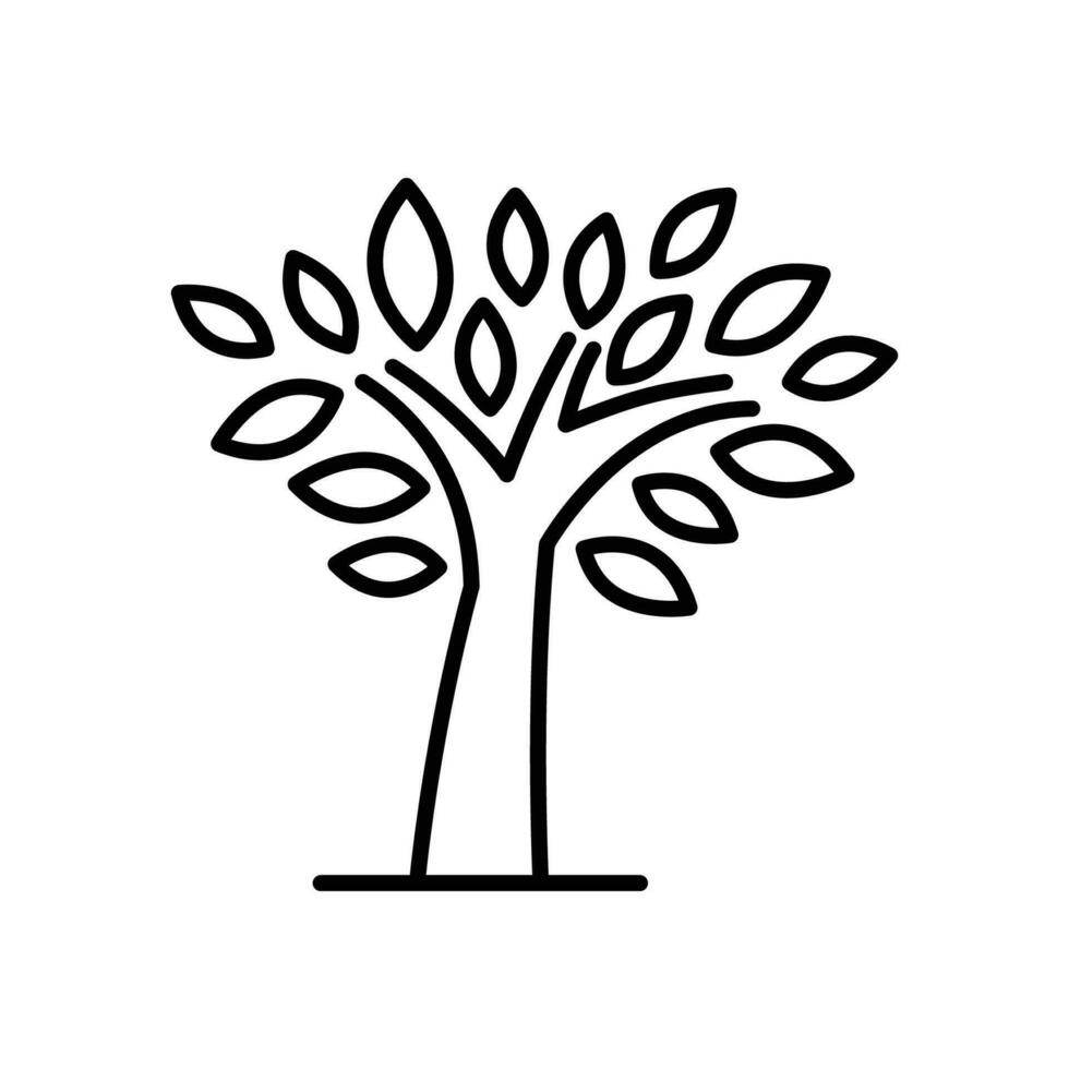 Stylized tree icon. Simple outline style. Growth branch, leaves, trunk, vintage concept. Thin line symbol. Vector illustration isolated.