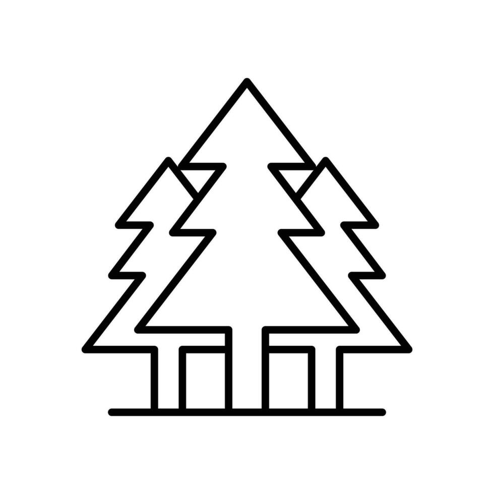 Pine tree icon. Simple outline style. Three trees, fir, evergreen, forest concept. Thin line symbol. Vector illustration isolated.