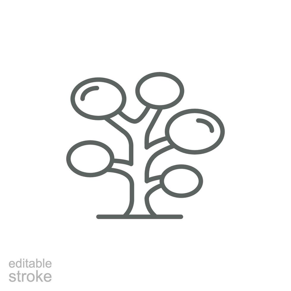 Tree icon. Simple outline style. Oval leaves, branch, nature, floral, forest concept. Thin line symbol. Vector illustration isolated. Editable stroke.