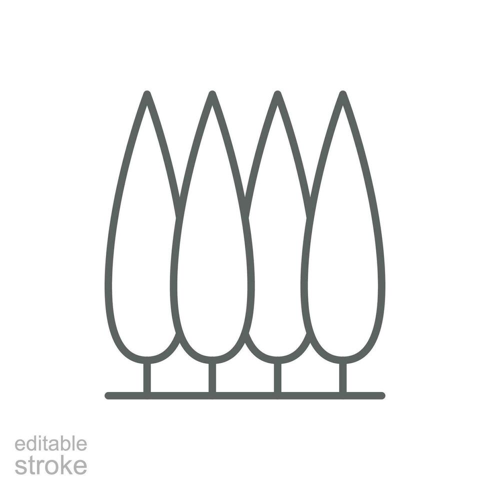 Cypress tree icon. Simple outline style. Tuscany, italy, foliage, landscape, nature concept. Thin line symbol. Vector illustration isolated. Editable stroke.