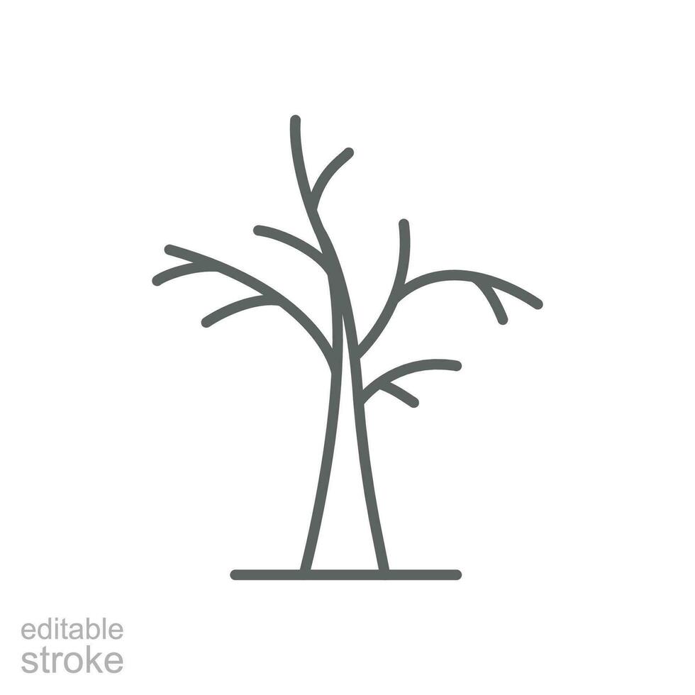 Dead tree icon. Simple outline style. Dry tree, leafless, trunk, old wood, nature concept. Thin line symbol. Vector illustration isolated. Editable stroke.