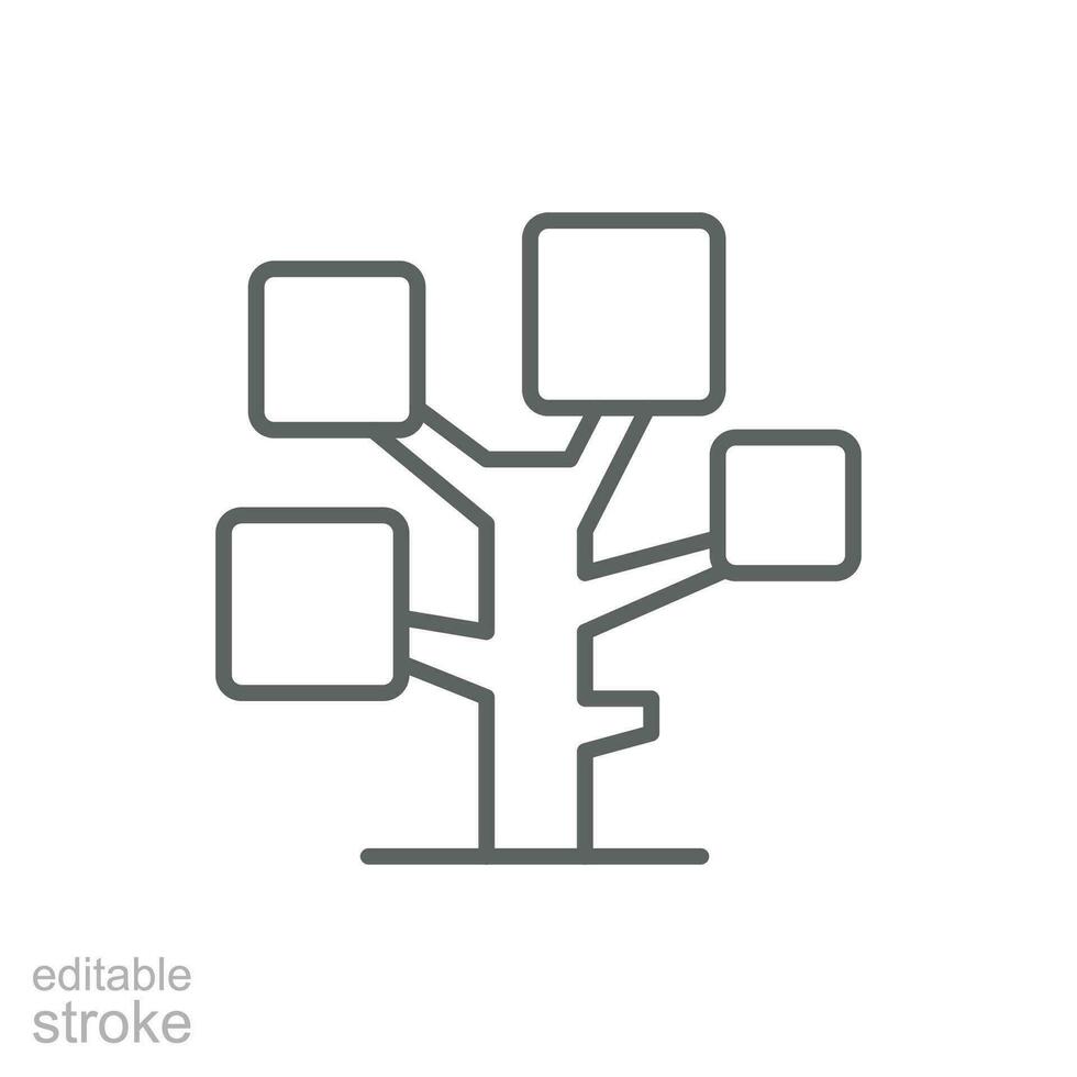 Tree icon. Simple outline style. Forest plant, trunk. leaf, branching tree, branch, nature concept. Thin line symbol. Vector illustration isolated. Editable stroke.