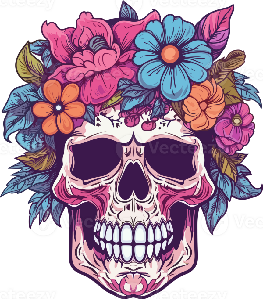 Floral skull Illustration AI Generative png