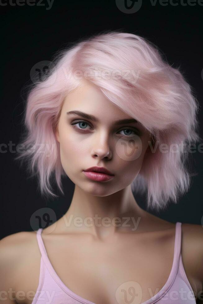 Attractive barbie style woman in pink clothes , AI Generated photo