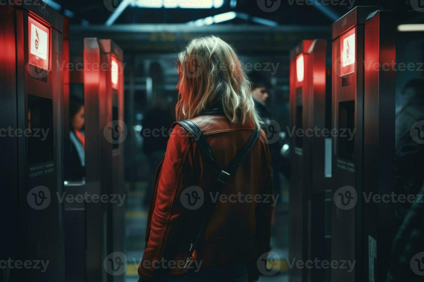 Woman hand inserting a metro ticket to enter a subway station. Metro ticket for public transport in the city. AI Generated photo