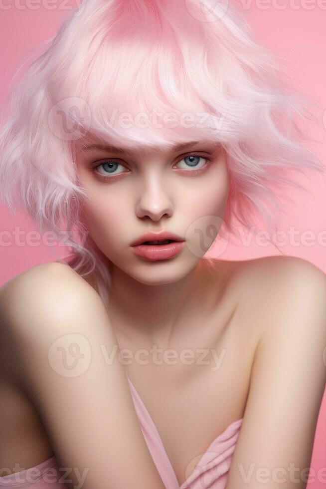 Attractive barbie style woman in pink clothes , AI Generated photo