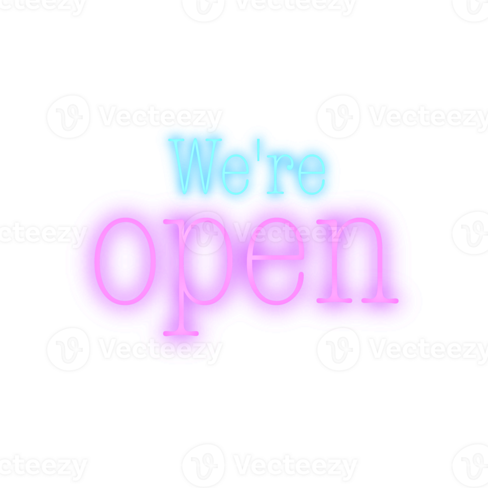 Neon we're open with tranparent background. png