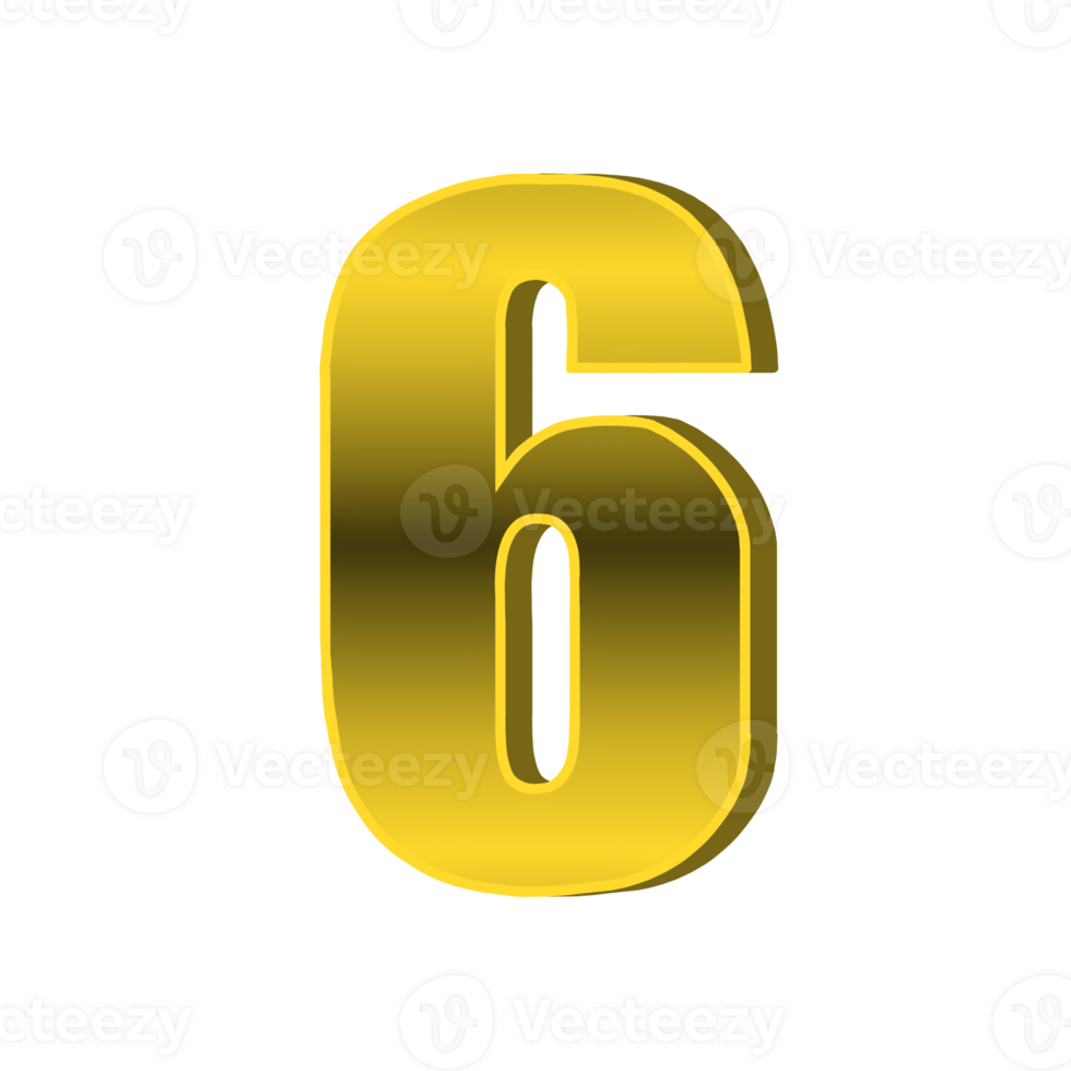 Gold Number 6 with transparent background. png