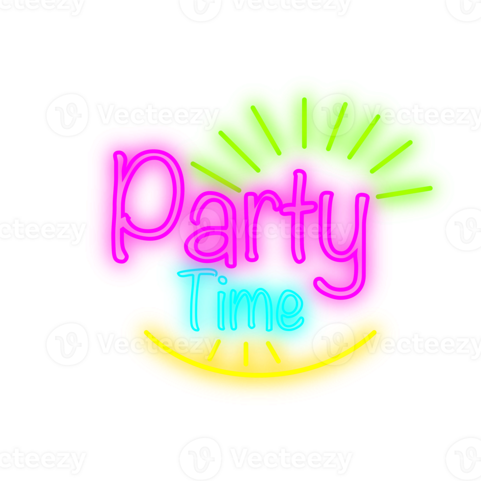 Neon party time with tranparent background. png
