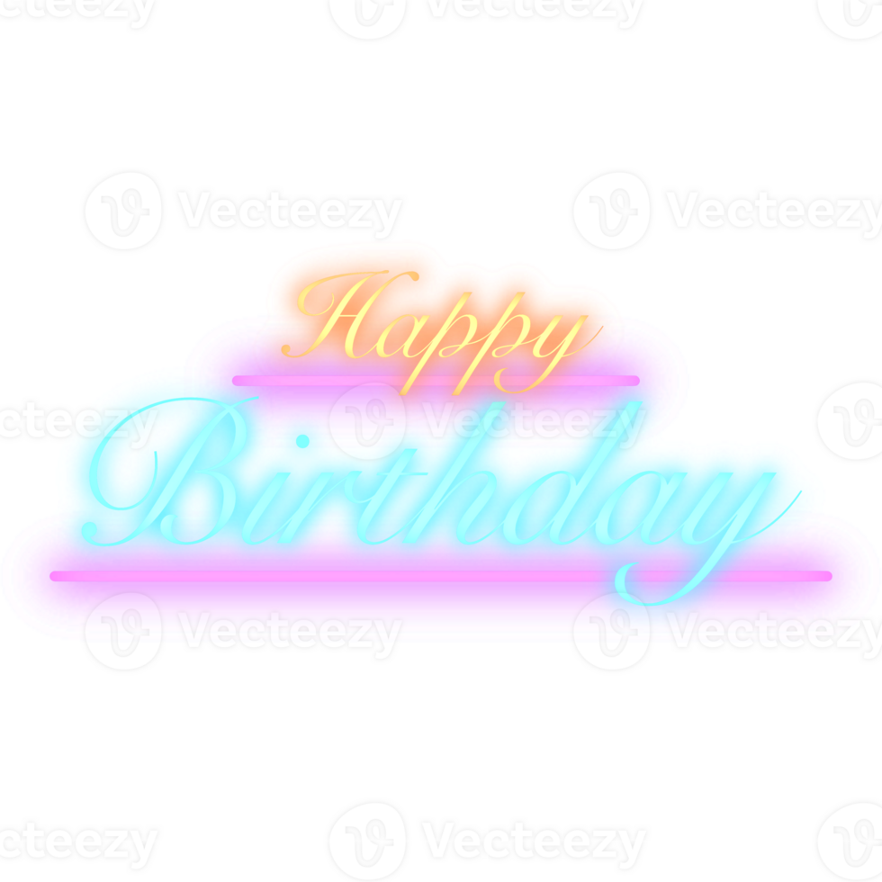 Neon happy birthday with tranparent background. png