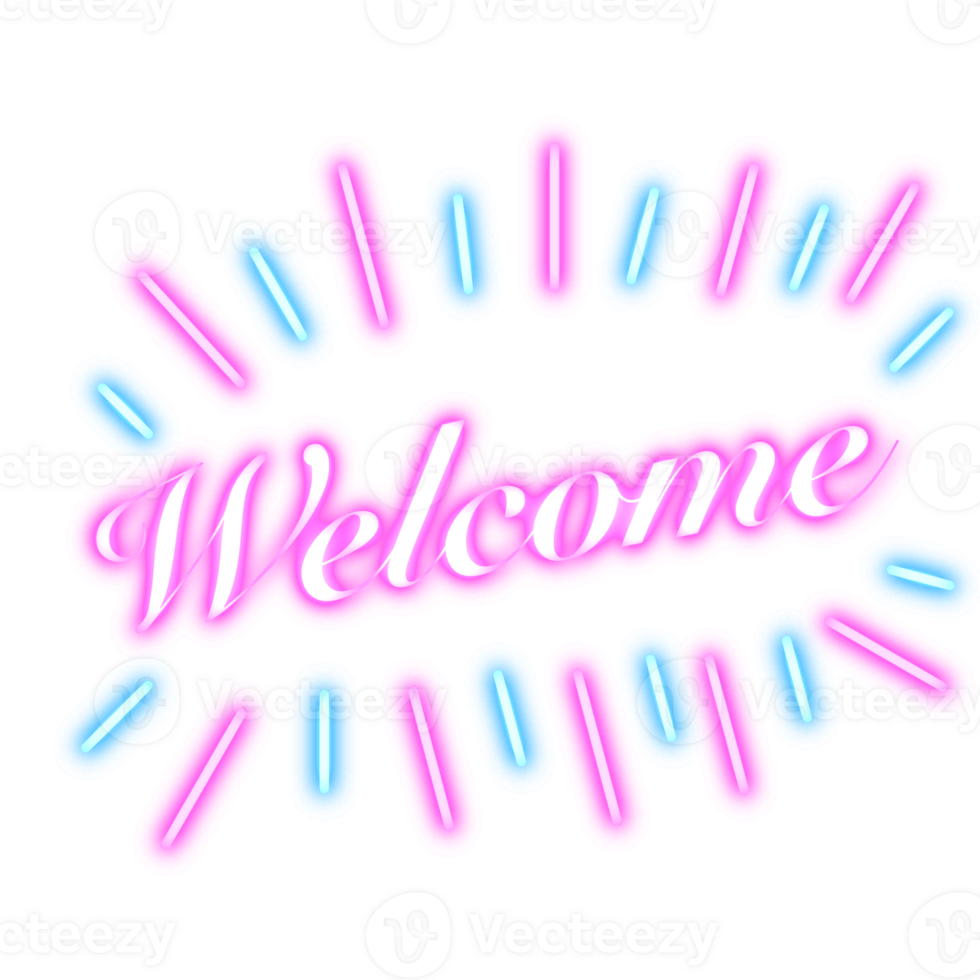 Neon welcome with tranparent background. png