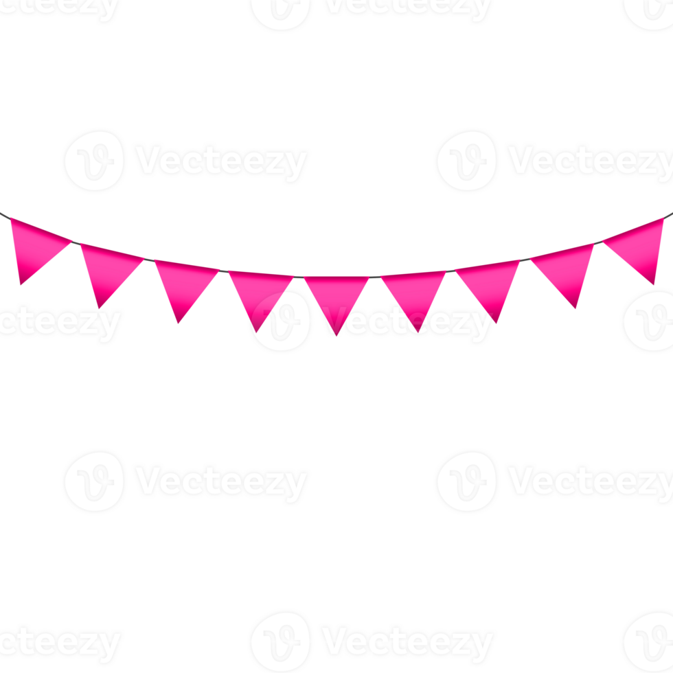 Pink colour bunting pennants image with transparent background. png