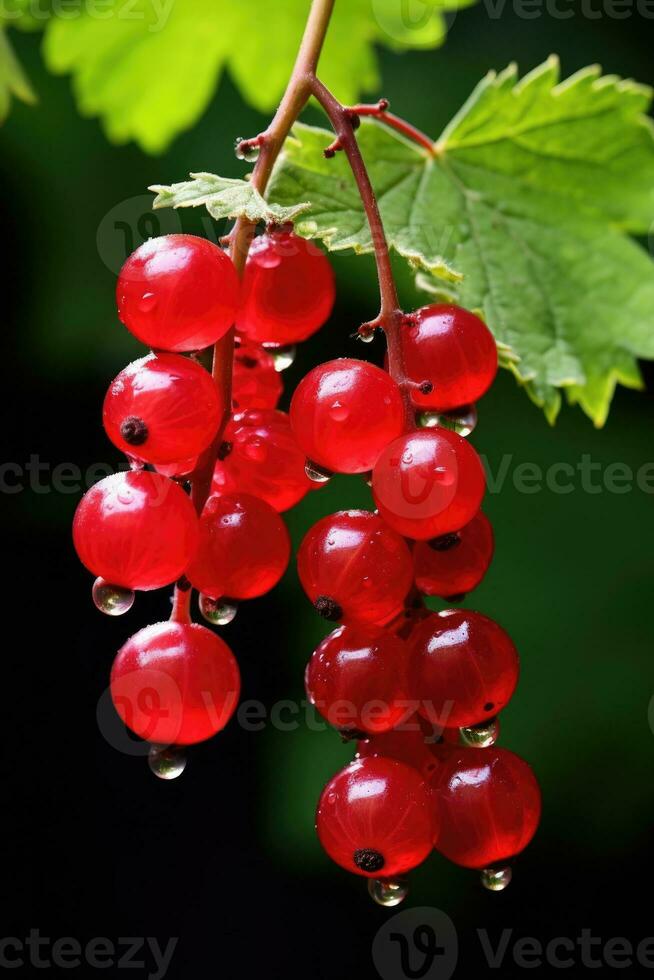 Fresh red currant hanging on branch, AI Generated photo