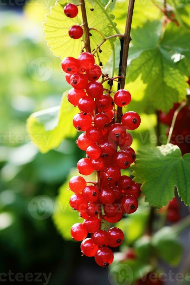 Fresh red currant hanging on branch, AI Generated photo