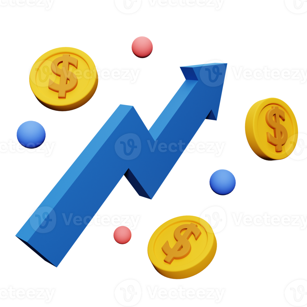 PNG file of 3d growth stock chart with coins investing icon