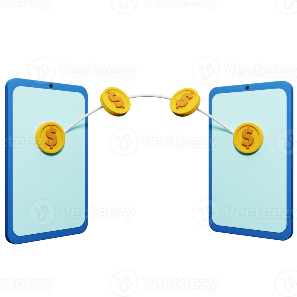 PNG file of 3d icon of online money transfer with mobile phone
