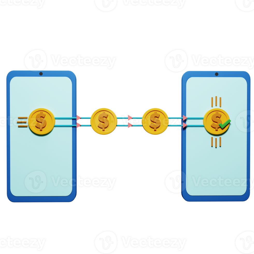 PNG file of 3d icon of online money transfer with mobile phone