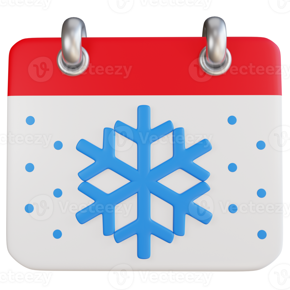 png fichier de 3d le rendu de hiver calendrier avec illustration de flocons de neige et cristaux