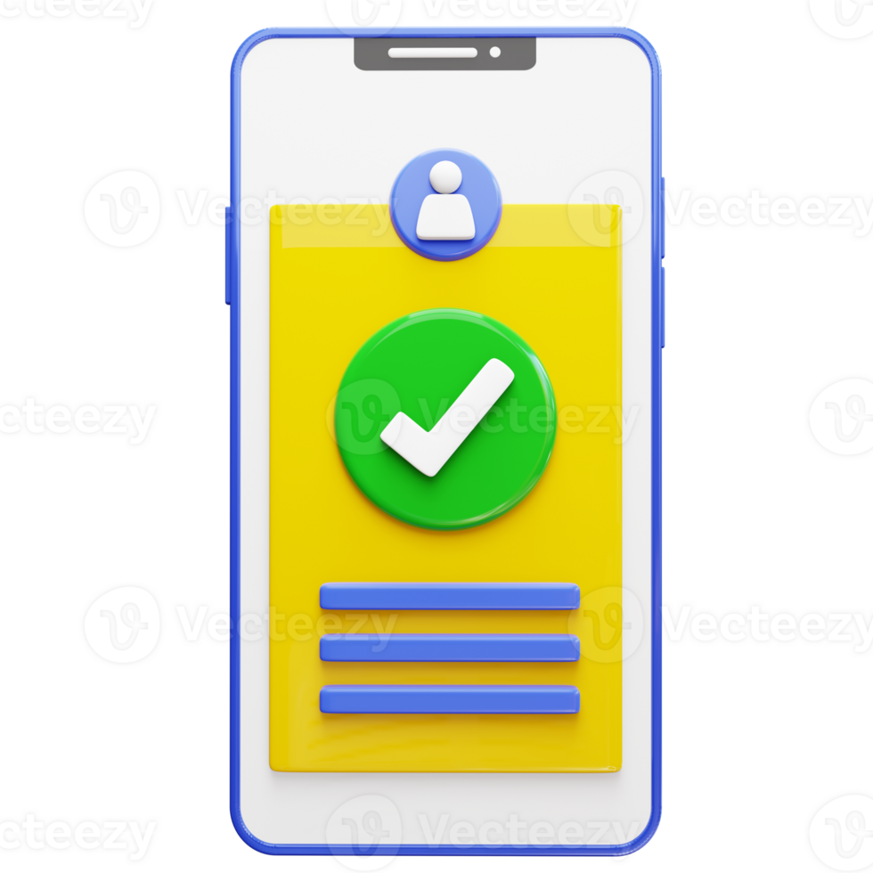 3d verificado conta em uma Smartphone com uma lista de controle png