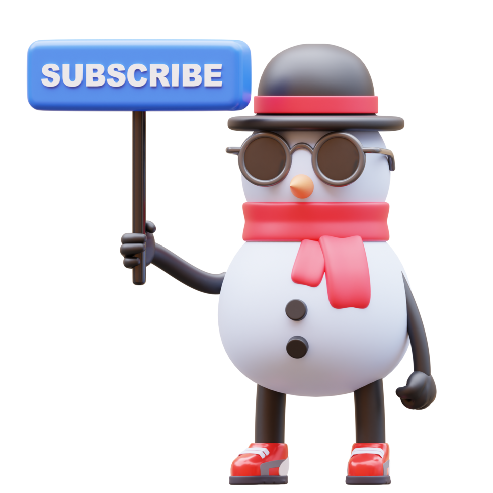 3D Snowman Character Holding Subscribe Sign png
