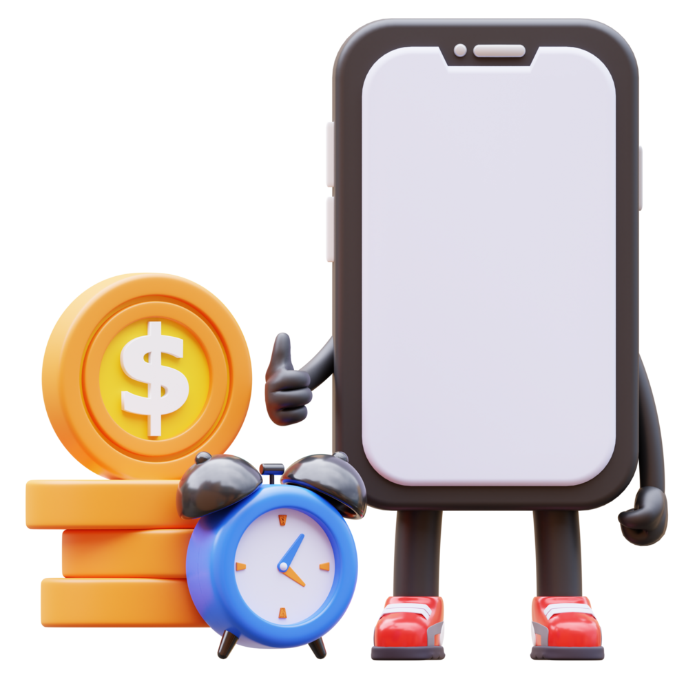 3D Money Coin Character Time is Money png