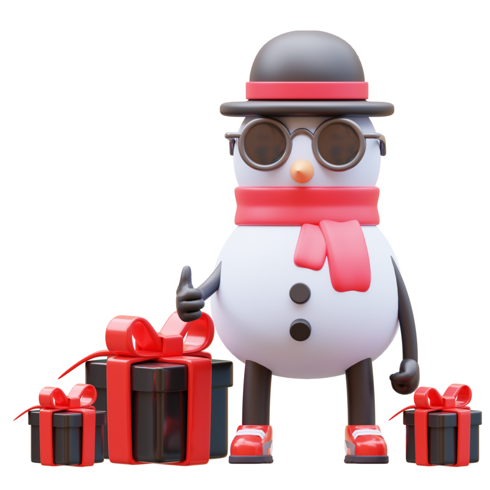 3D Snowman Character Has Gifts png