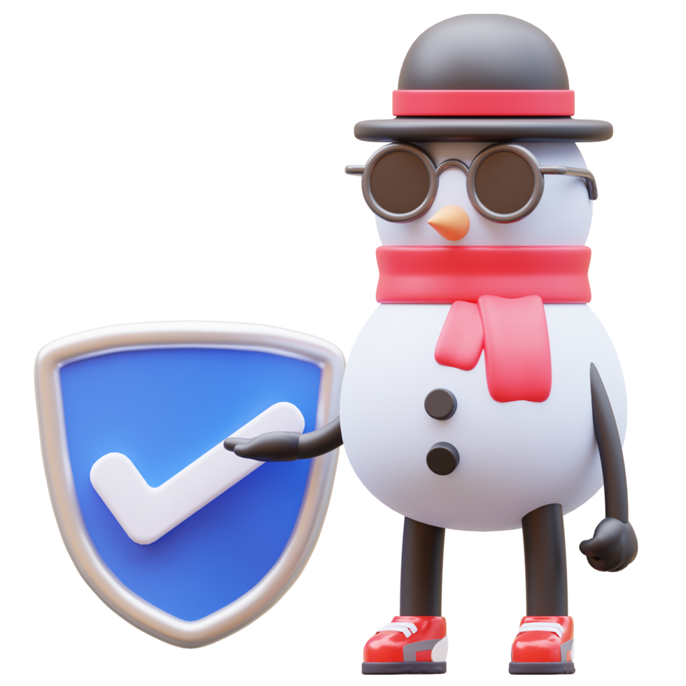 3d bonhomme de neige personnage vérifié bouclier png