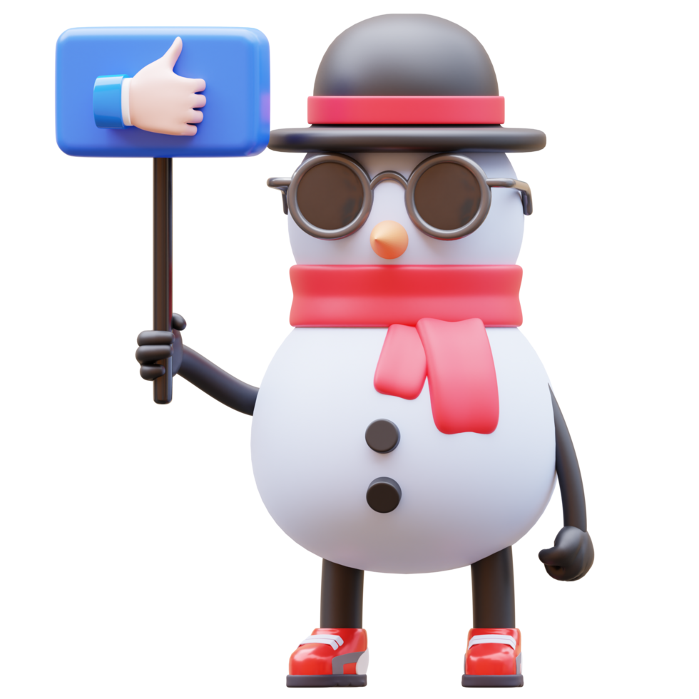 3D Snowman Character Holding Like Sign png