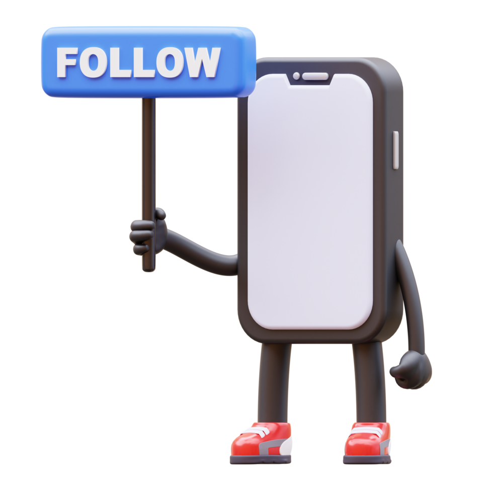 3D Money Coin Character Holding Follow Sign png