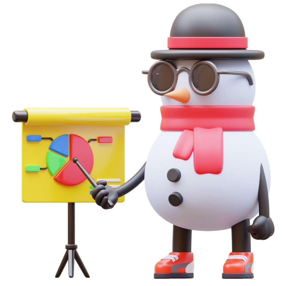 3D Snowman Character doing Presentation png