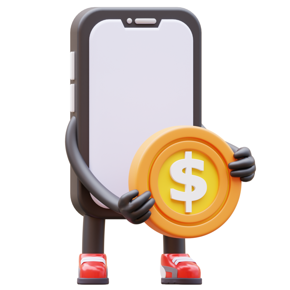 3D Money Coin Character Holding Coin png