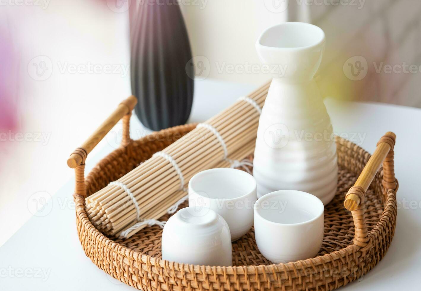 dining table in asian style with tableware photo