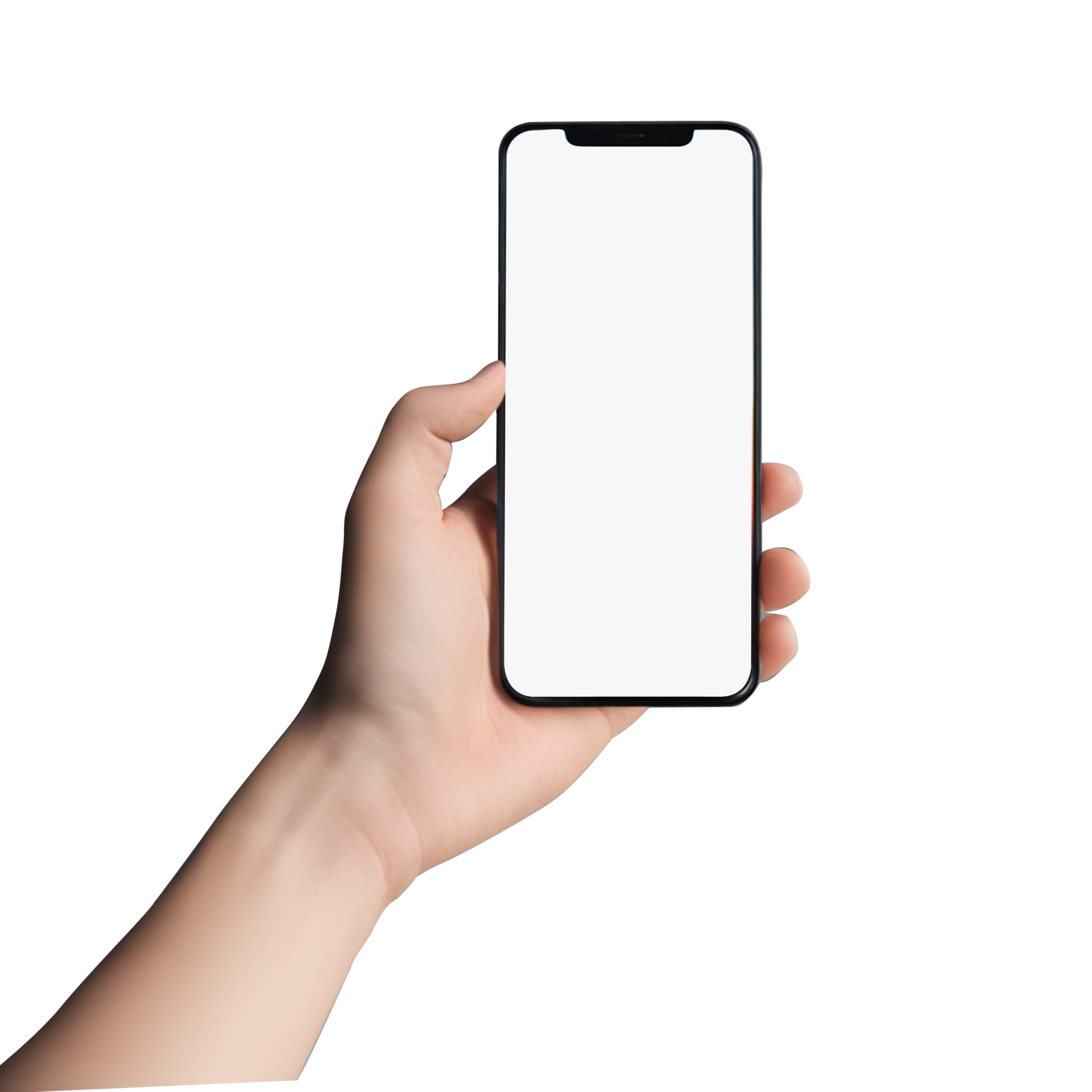 Hand holding phone, Isolated hands and smartphone . Female hand holding