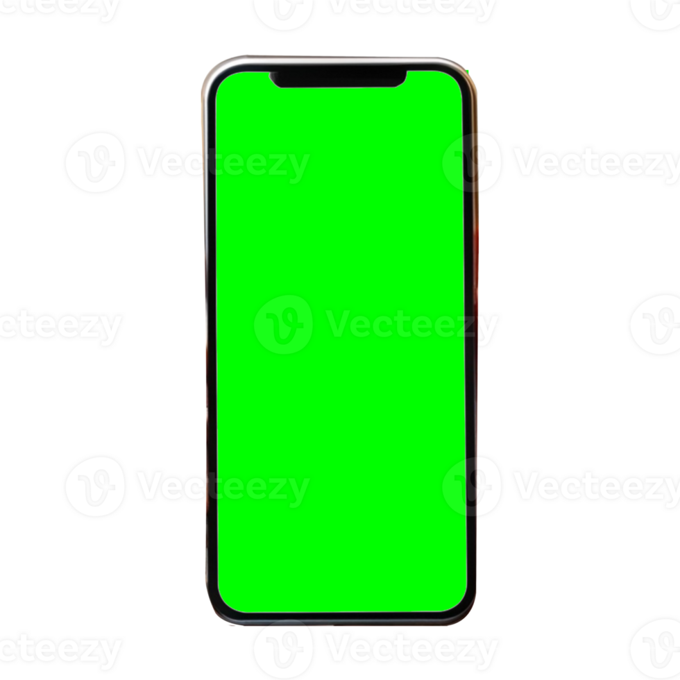 App demonstration mockup. Realistic mobile phone frame only, mockup with green chroma key screen, cellphone app template. png