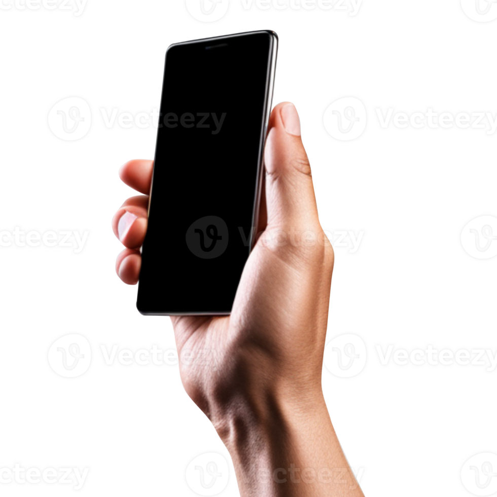 Hand holding smart phone Mockup and screen Transparent and Clipping Path isolated for Infographic Business web site design app png