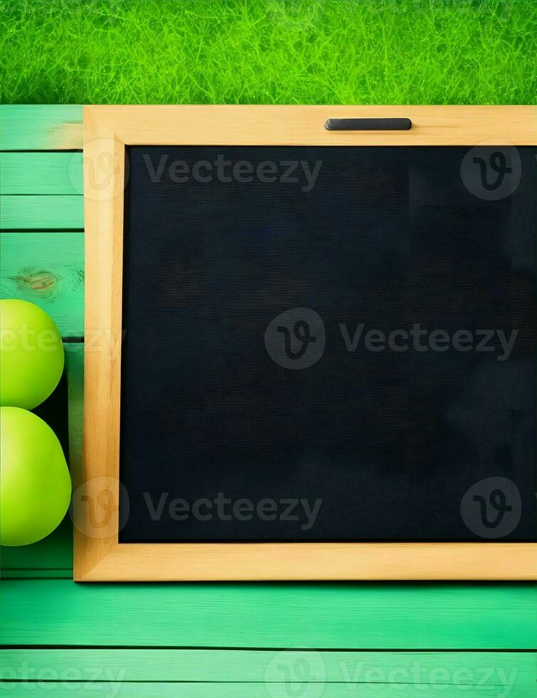 blackboard with background and wooden floor illustration photo