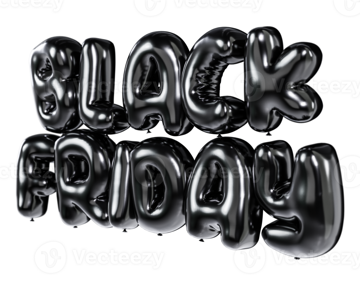 Black Friday. Black letters in balloon style. Front view from left to right. 3D letters png