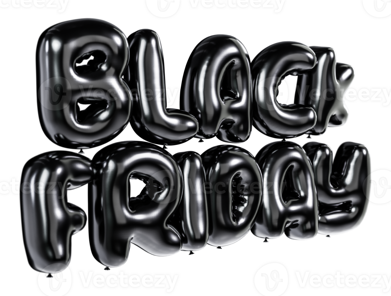 Black Friday. Black letters in balloon style. Front view from right to left. 3D letters png