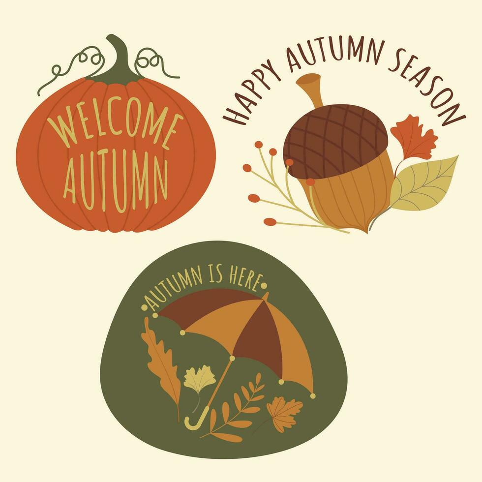 Fall and Autumn Season Holiday icon Vector Arts. Objects and stuffs around October Autumn Season with orange, brown, and green natural color resembling Fall season