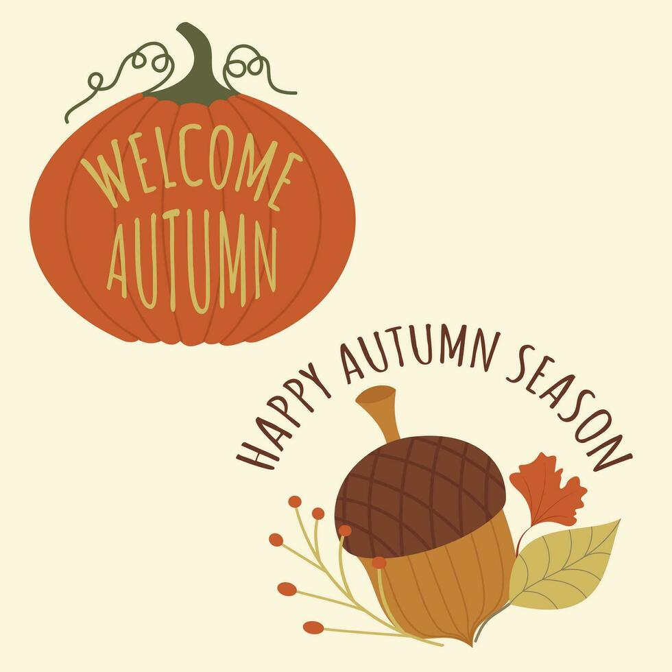 Fall and Autumn Season Holiday icon Vector Arts. Objects and stuffs around October Autumn Season with orange, brown, and green natural color resembling Fall season