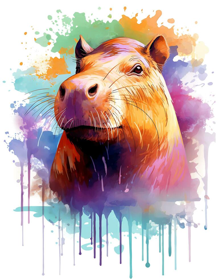 Watercolor Capybara illustration colorful vector white background photo