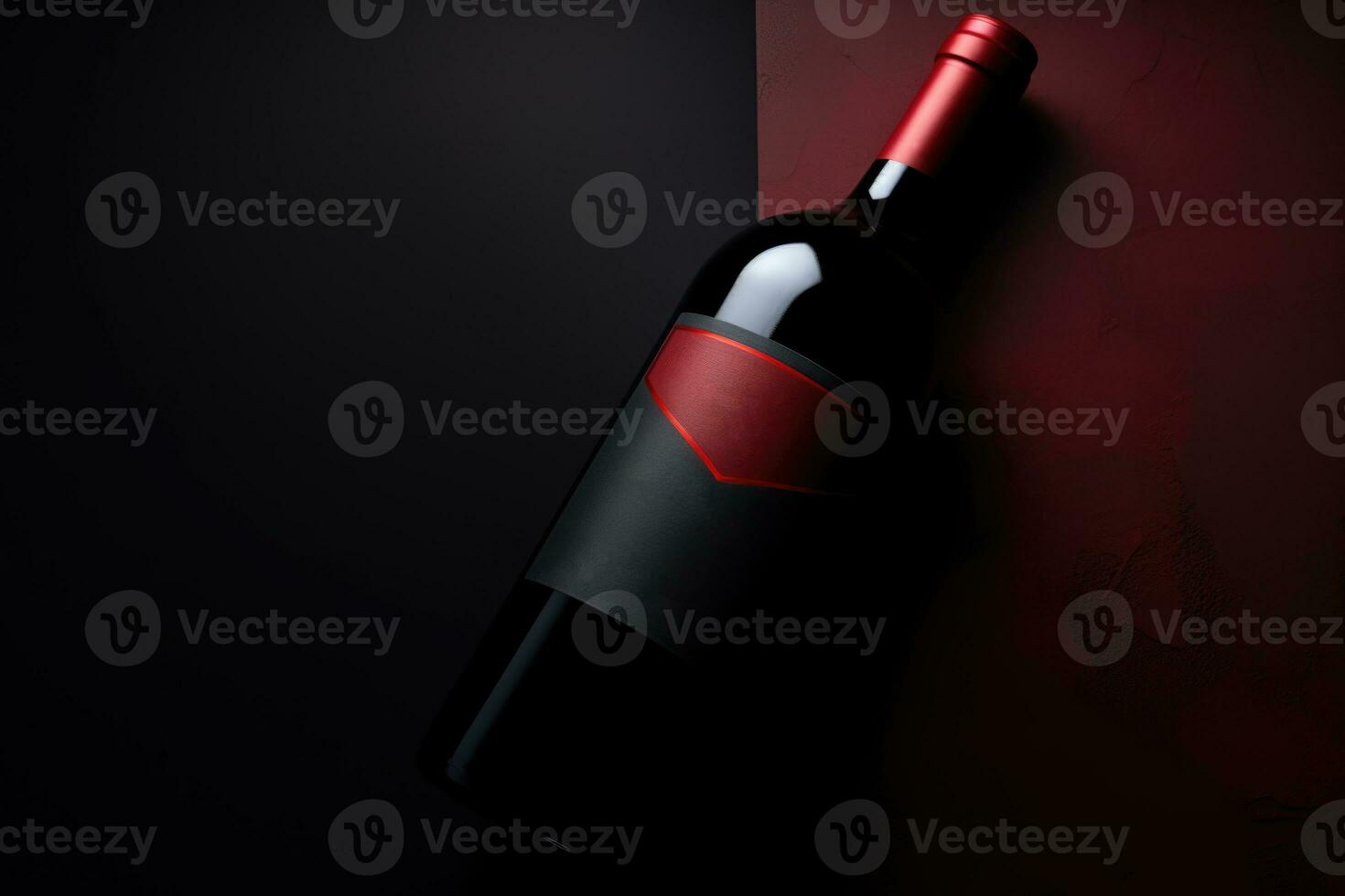 A bottle of red wine with an empty label. AI Generated photo