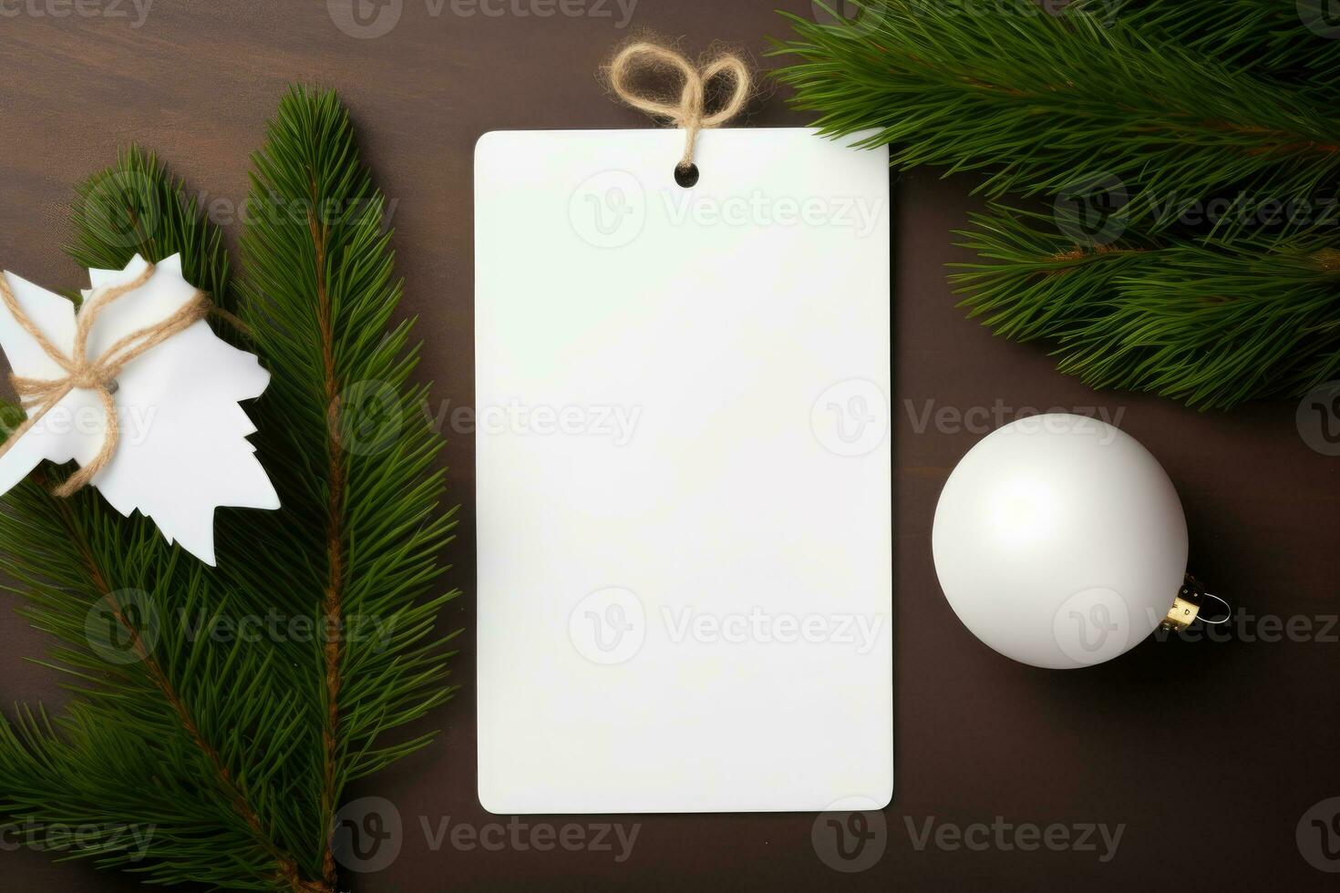 Mock-up of a white tag with a New Year's decor. AI generated photo