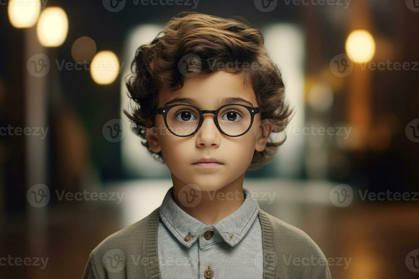 A boy with glasses , a young scientist. AI-Generated photo