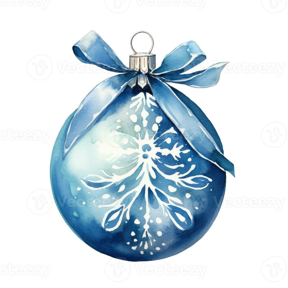 Watercolor Christmas blue ball decoration hand painted illustration photo