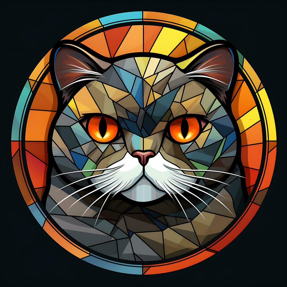 There is a Cat Face Stained Glass illustration art circle shape vector generative ai photo