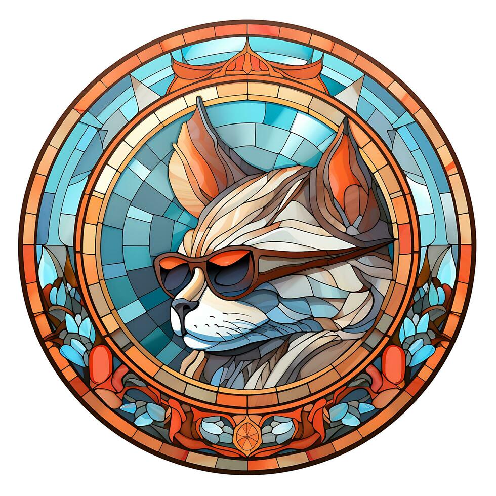 There is a Cat Face Stained Glass illustration art circle shape vector generative ai photo