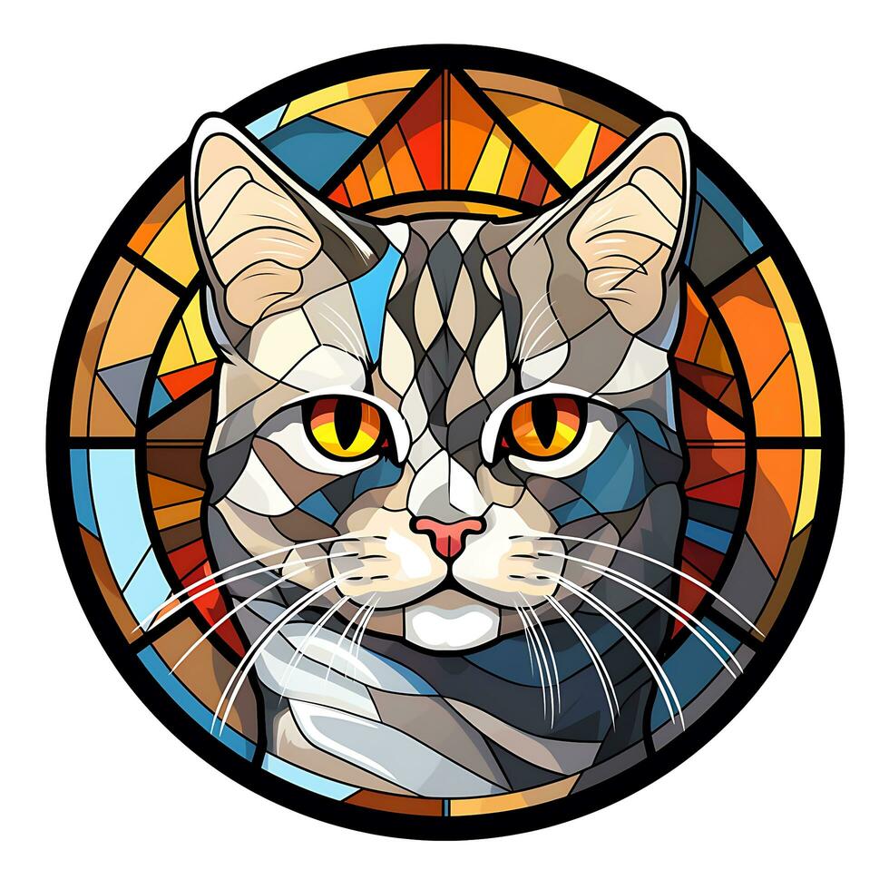 There is a Cat Face Stained Glass illustration art circle shape vector generative ai photo